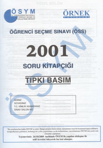 ÖSYM 2001 SORU KİTAPÇIĞI