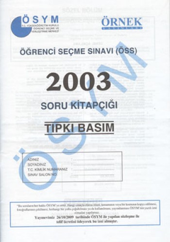 ÖSYM 2003 SORU KİTAPÇIĞI